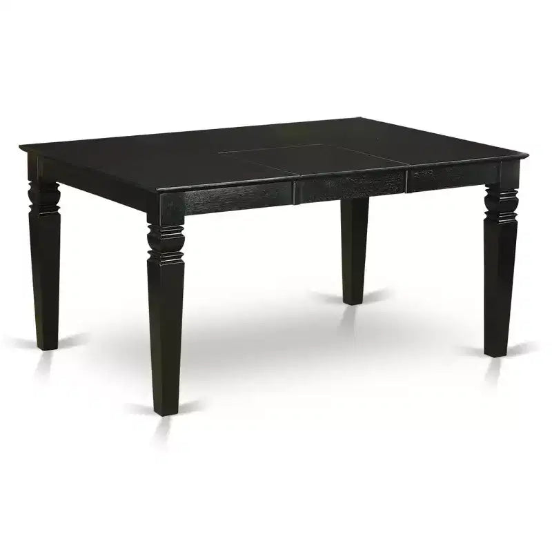 Mesa de comedor rectangular de madera maciza con acabado negro de 5 piezas con 4 sillas Parson con extensión de mariposa