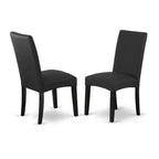 Mesa de comedor rectangular de madera maciza con acabado negro de 5 piezas con 4 sillas Parson con extensión de mariposa