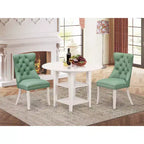 Mesa de comedor redonda de 3 piezas con tablero de madera maciza con acabado blanco lino y alas abatibles
