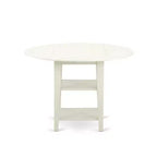 Mesa de comedor redonda de 3 piezas con tablero de madera maciza con acabado blanco lino y alas abatibles
