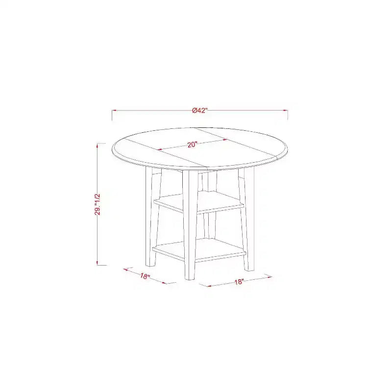 Mesa de comedor redonda de 3 piezas con tablero de madera maciza con acabado blanco lino y alas abatibles