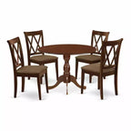 HomeStock 5-Piece Mahogany Finish Solid Wood Top Dining table with 4 Chairs with Drop Leaf Lattice Back