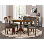 Juego de comedor para 4 con mesa abatible y sillas, mesa de pedestal redonda pequeña con sillas de respaldo de escalera, acabado caoba