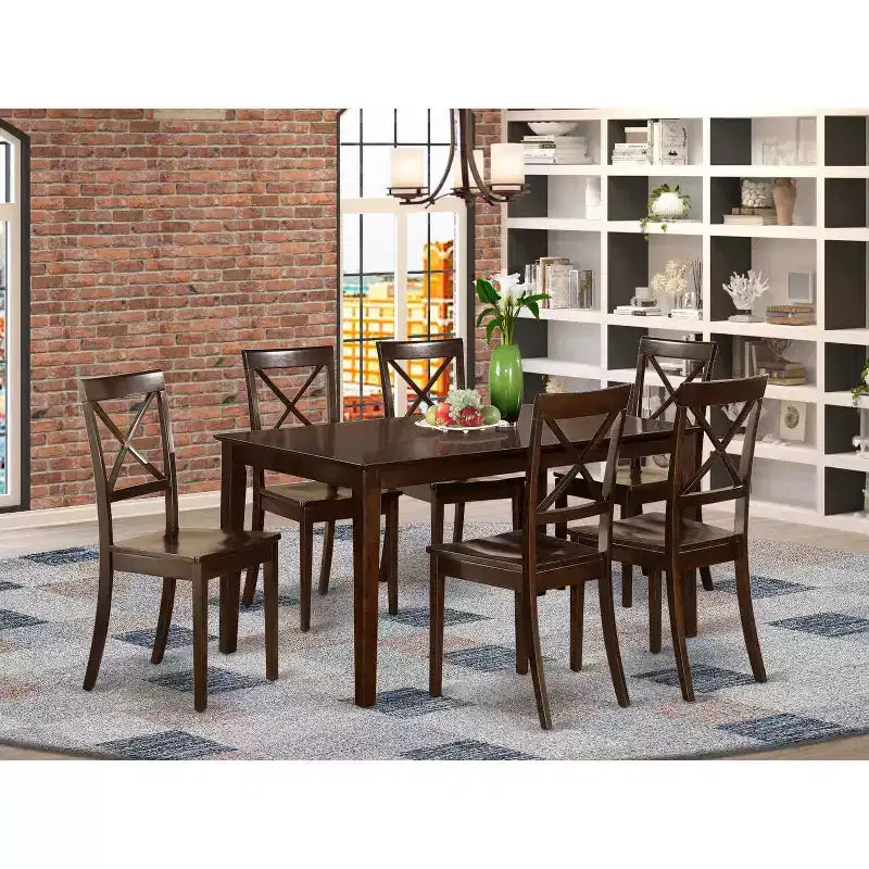 Mesa y Sillas de Comedor - Elegancia Ecléctica Madera Maciza Acabado Capuchino - Mesa de Cocina para 6 Personas