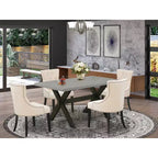Juego de comedor HomeStock de 5 piezas con mesa rectangular de madera maciza con acabado de roble natural y 4 sillas Parson