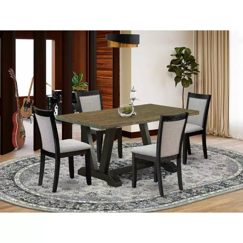 HomeStock Juego de comedor de 5 piezas con tapa de madera maciza y acabado jacobino envejecido con 4 sillas