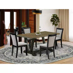 HomeStock Juego de comedor de 5 piezas con tapa de madera maciza y acabado jacobino envejecido con 4 sillas