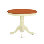 Mesa de comedor redonda de 5 piezas con tapa de madera maciza con acabado de color crema y cereza con 4 sillas con
