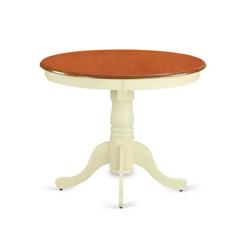 Mesa de comedor redonda de 5 piezas con tapa de madera maciza con acabado de color crema y cereza con 4 sillas con