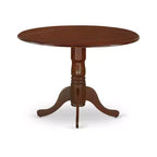 Juego de comedor de 3 piezas de madera maciza con tapa redonda y tapizado en acabado de caoba - Asientos para 4
