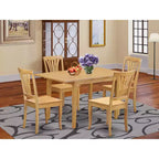 Mesa de comedor HomeStock de 5 piezas con tapa rectangular de madera maciza con acabado en roble natural y 4 sillas