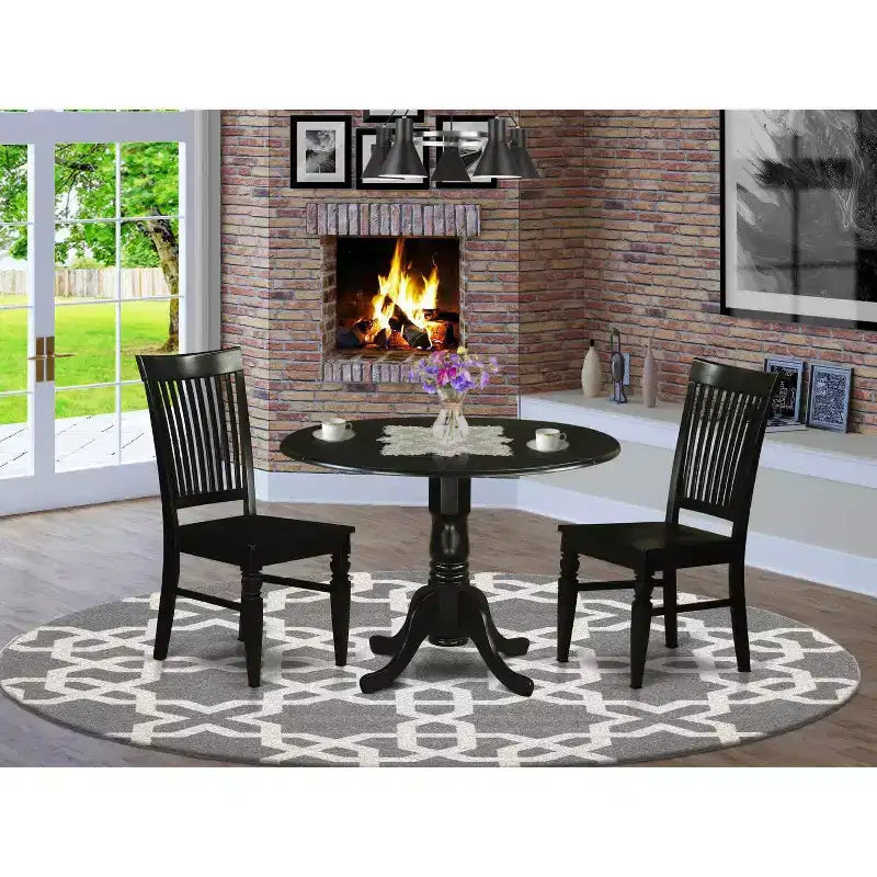 HomeStock Juego de comedor de 3 piezas, parte superior de madera maciza con acabado negro, para 4 personas