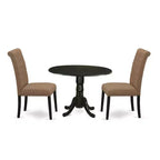 HomeStock 3-Pc Black Finish Solid Wood Top - Round Dining Room Set with Dropleaf - Seats 4