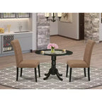 Juego de comedor redondo de 3 piezas con parte superior de madera maciza con acabado negro - Asientos para 4