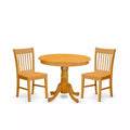 3-Piece Natural Oak Finish Solid Wood Top - Dining Room Set - Seats 4