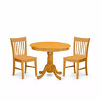 3-Piece Natural Oak Finish Solid Wood Top - Dining Room Set - Seats 4