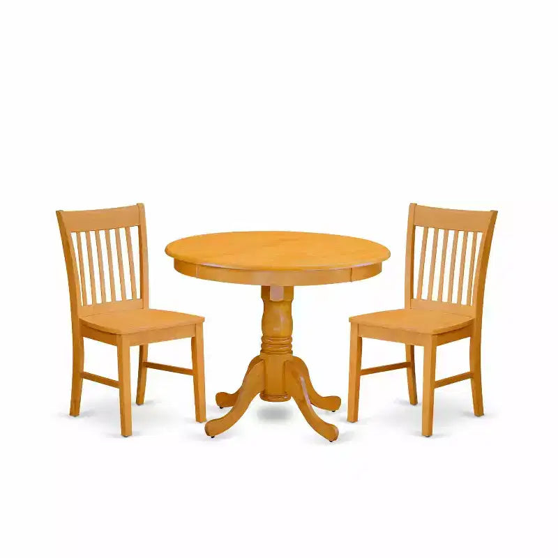 3-Piece Natural Oak Finish Solid Wood Top - Dining Room Set - Seats 4
