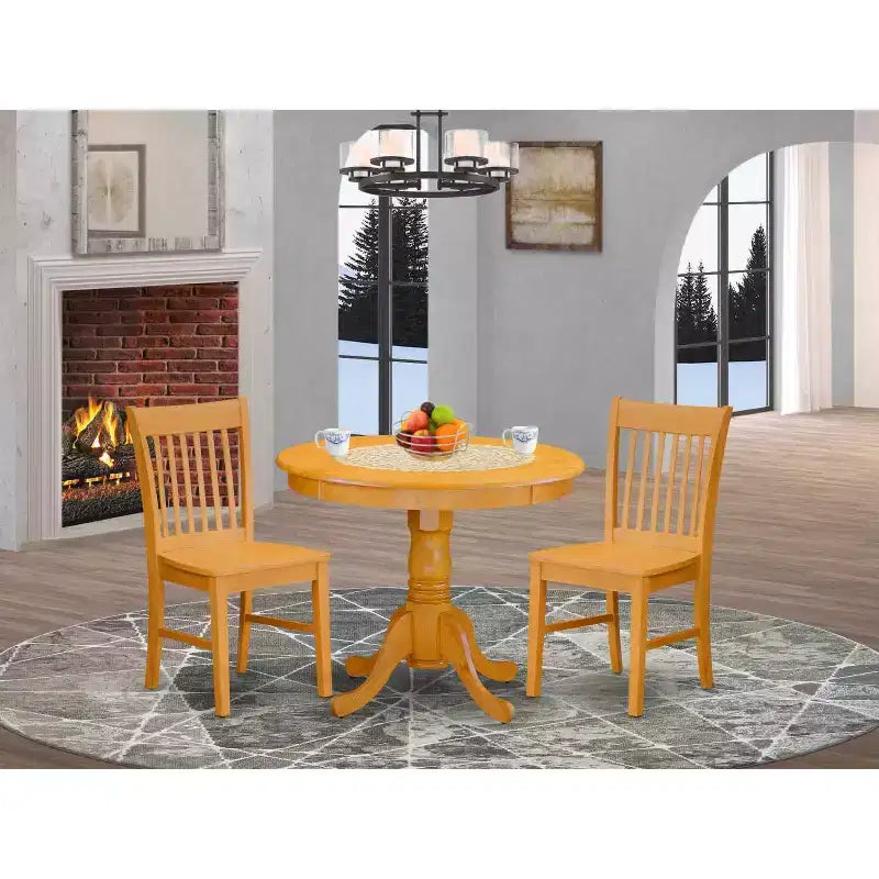 Juego de 3 piezas de madera maciza con acabado de roble natural - Comedor - Para 4 personas