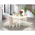 Mesa de comedor de 3 piezas con parte superior de madera maciza en acabado blanco lino y hojas abatibles