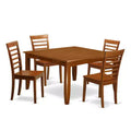 HomeStock 5-Pc Square Saddle Brown Finish Solid Wood Top Dining table with 4 Chairs