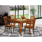 Mesa de comedor de 5 piezas con tapa de madera maciza de acabado marrón Saddle, con 4 sillas