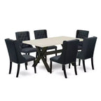 HomeStock 7-Piece Rectangle Natural Oak Finish Solid Wood Top Dining Table with 6 Parson Chairs
