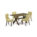 HomeStock 5-Piece Rectangle Distressed Jacobean Finish Solid Wood Top Dining Table with 4-Parson Chair