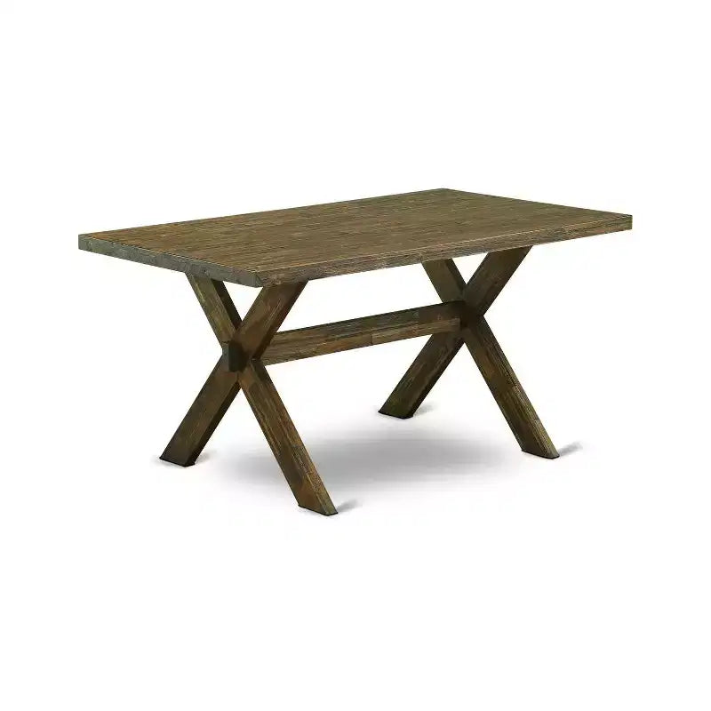 Mesa de comedor rectangular de 5 piezas con tapa de madera maciza de estilo jacobino envejecido y 4 sillas estilo Parsons