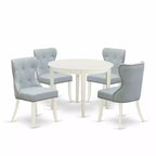 5-Piece Linen White Solid Wood Top - Dining Room Set Seats-4