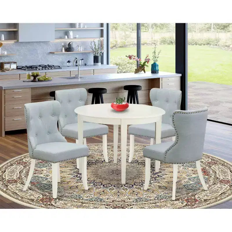 Juego de comedor de 5 piezas con tapa de madera maciza blanca de lino - Asientos para 4