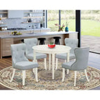 Juego de comedor de 5 piezas con tapa de madera maciza blanca de lino - Asientos para 4