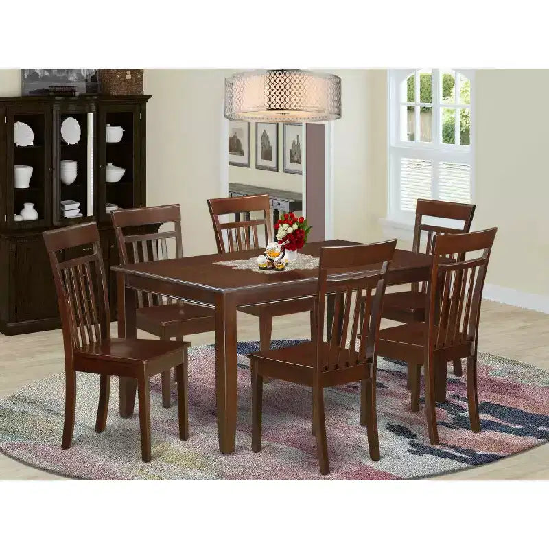 Juego de comedor clásico de 7 piezas - Mesa rectangular de madera y 6 sillas - Juego de comedor para cocina