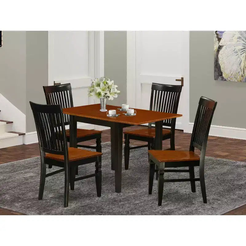 Juego de comedor de 5 piezas con tapa de madera maciza en acabado negro y cerezo - Capacidad para 4 personas