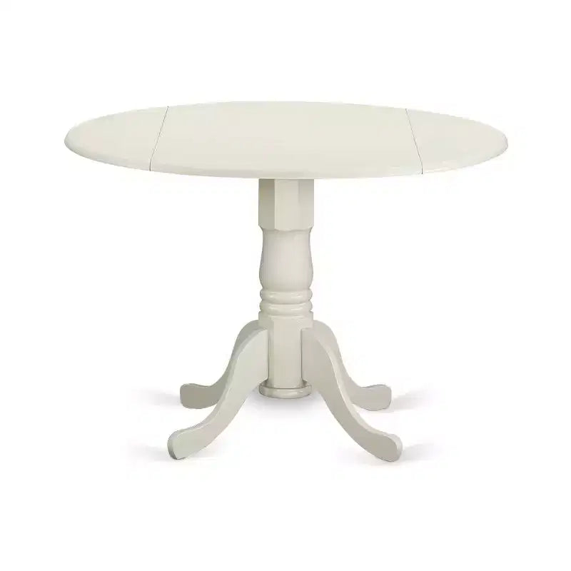 Juego de comedor redondo con mesa abatible y 2 sillas de comedor de lino - Acabado blanco