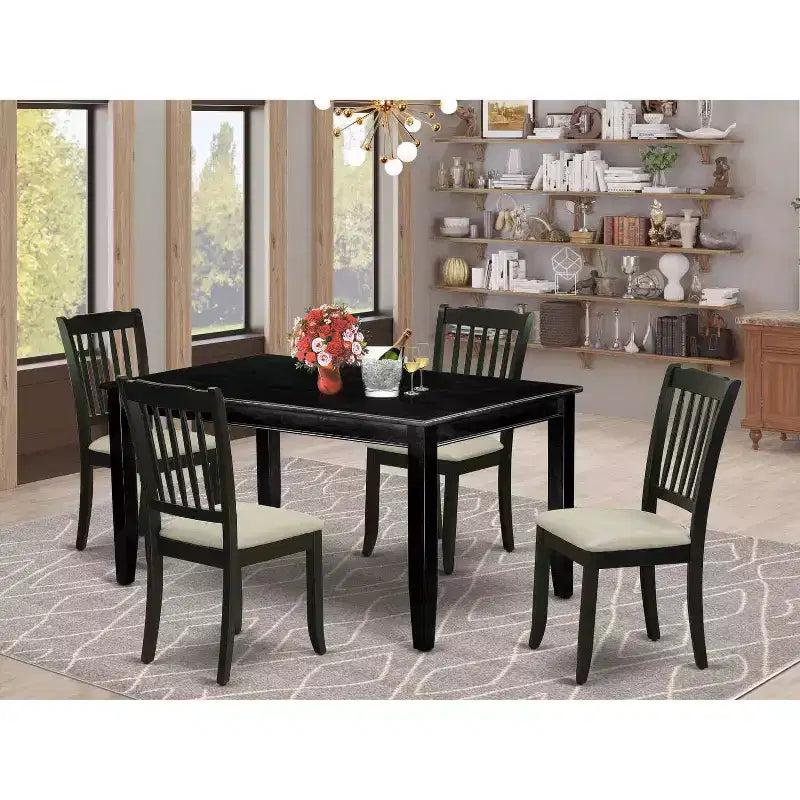 HomeStock Juego de Comedor de 5 Piezas con Cubierta de Madera Maciza y Acabado Negro - Rectangular - Para 4 Personas