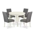 Modern Dining Set 5 Piece - Round Kitchen Table & 4 Fabric Chairs - 42 Inch - Linen White