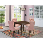 Juego de comedor tapizado cuadrado de madera maciza con acabado de caoba de 5 piezas - Capacidad para 4 personas