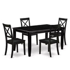 HomeStock 5-Piece Rectangle Black Finish Solid Wood Top Dining Table with 4 Chairs
