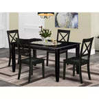 HomeStock Juego de Comedor de 5 Piezas con Mesa Rectangular de Madera Maciza con Tapa Negra y 4 Sillas