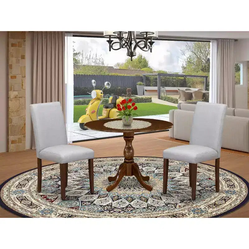 Juego de comedor de 3 piezas de madera maciza con tapa de acacia con acabado nogal (4 asientos)