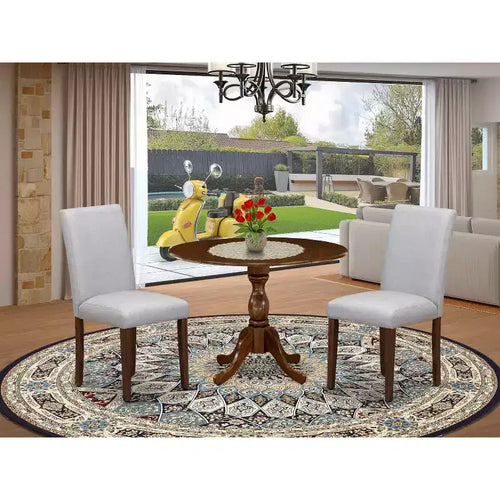 Juego de comedor de 3 piezas de madera maciza con tapa de acacia con acabado nogal (4 asientos)