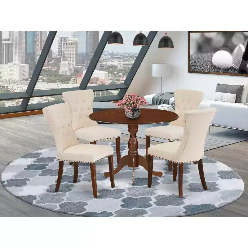 HomeStock Juego de comedor de 5 piezas con tapa de madera maciza con acabado de caoba y 4 sillas