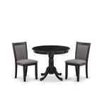3-Piece Wirebrushed Black Solid Wood Top - Upholstered Dining Room Set - Seats-4