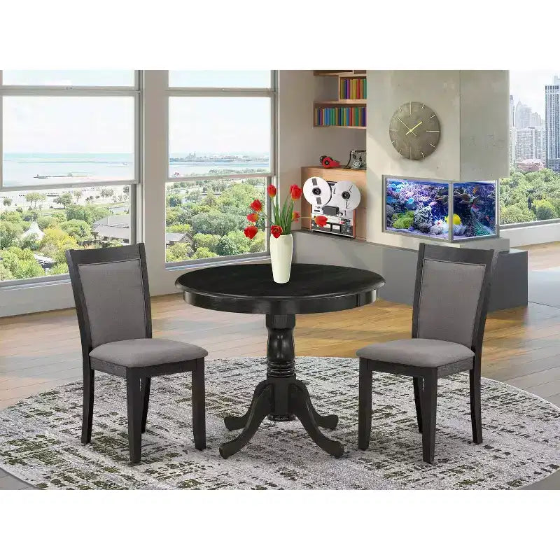 Juego de comedor de 3 piezas de madera maciza con cepillado de alambre negro - Tapizado - 4 asientos
