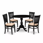 HomeStock 5-Piece Black Finish Solid Wood Top Dining table with 4 Chairs with Drop Leaf Slat Back