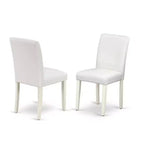 HomeStock - Mesa de comedor de 5 piezas con tapa de madera maciza con acabado blanco lino y 4 sillas Parson tapizadas en piel sintética blanca