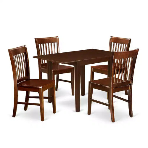 5-Piece Mahogany Finish Solid Wood Top - Dining Room Set - Seats 4
