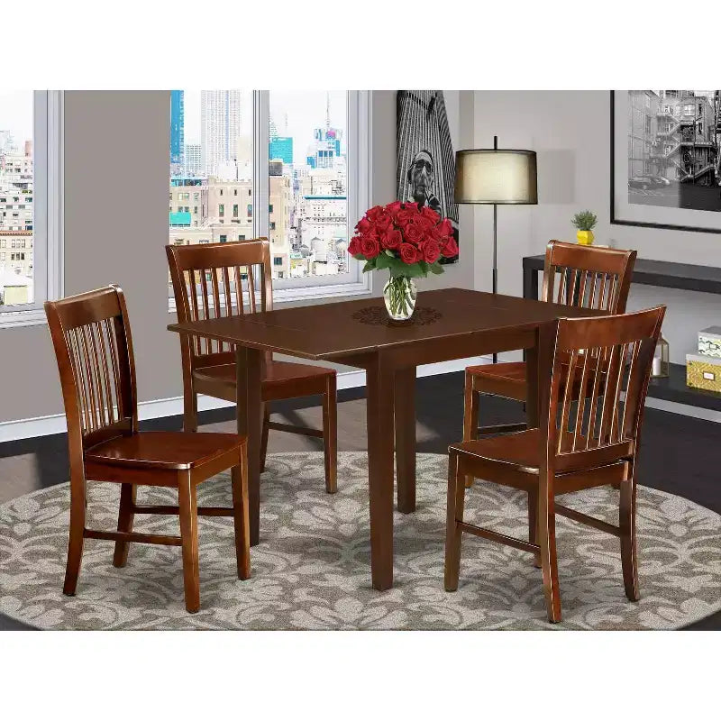 Juego de comedor de 5 piezas con tapa de madera maciza y acabado de caoba - Para 4 personas