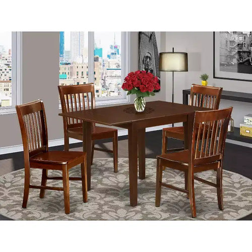 Juego de comedor de 5 piezas con tapa de madera maciza y acabado de caoba - Para 4 personas