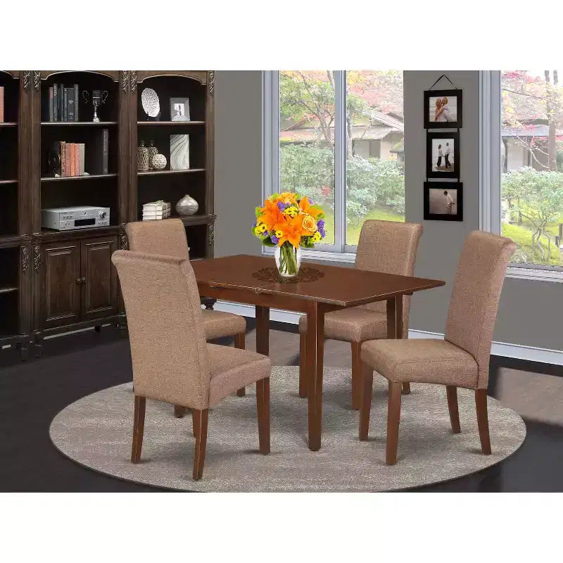 Juego de comedor de cocina para 4 personas - Juego de mesa y sillas de 5 piezas - Mesa rectangular con extensión de mariposa - Sillas con tapicería de lino